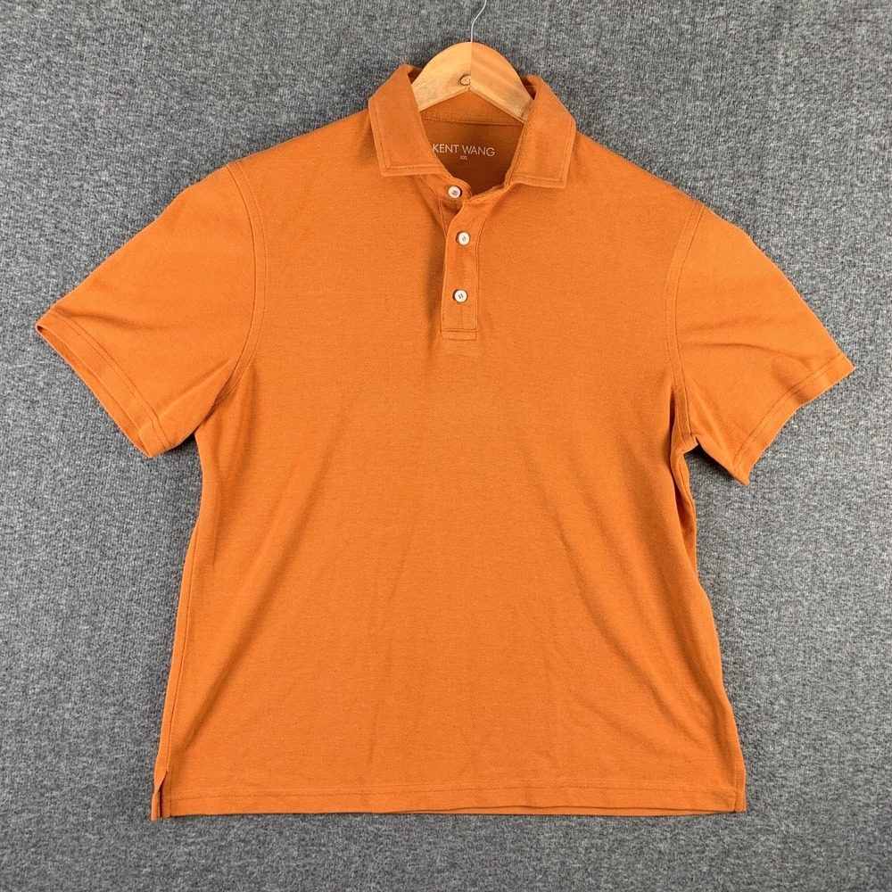 Kent Wang Polo Men 2XL Orange Short Sleeve Pique Preppy Modern